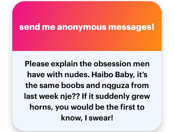 SimphiweKibibi's tweet photo. Dear Ladies, we like and love nudes. You don't need to understand why. Just take those pics. https://t.co/m1vNAyibKD