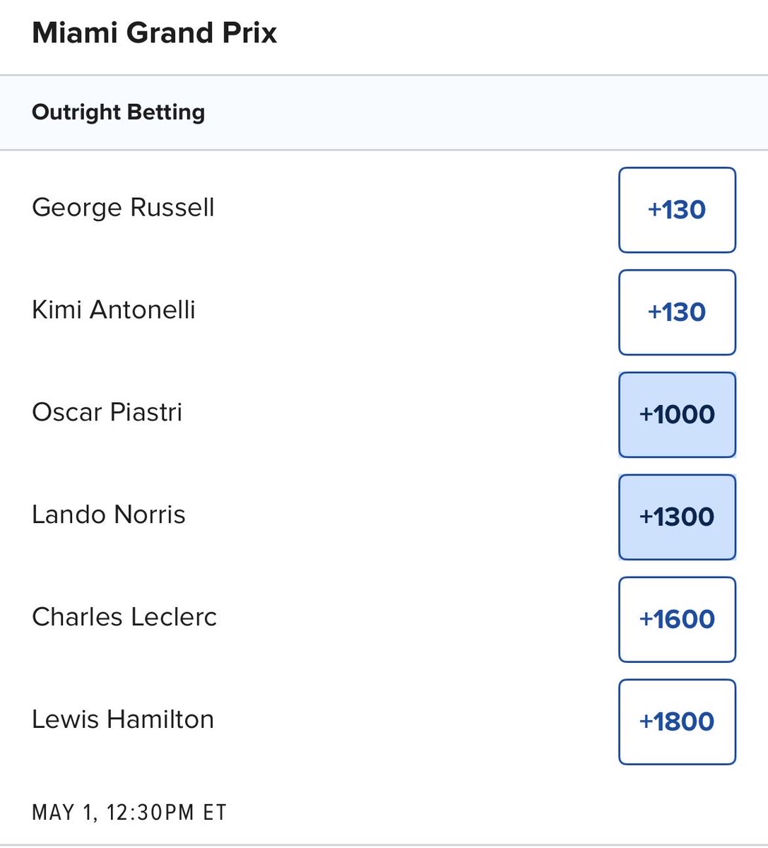 JustinFreeman18's tweet photo. Best lines available. Should be decent cash out opps over race weekend if not sooner https://t.co/flV8MJsGET