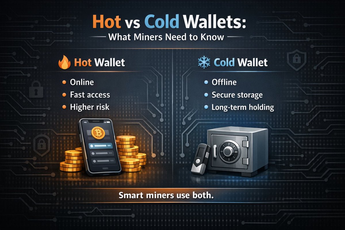 ViaBTC's tweet image. Hot or cold? 🔥❄️
Your wallet choice = your security strategy.

Hot wallets: fast &amp;amp; online
Cold wallets: offline &amp;amp; secure

If you’re mining cryptocurrency, where your rewards live matters.

Security 101 starts here 👇

#CryptoMining #Security