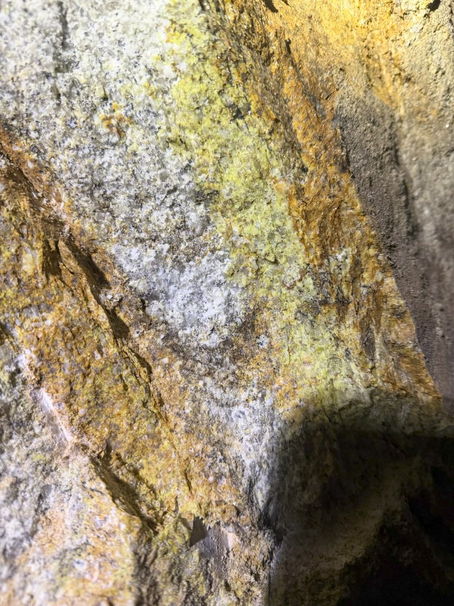 SDRCMINING's tweet photo. $SDRC Update: Significant Intercept of Targeted Quartz Vein System at Warren District Project:

Sidney Resources Corporation (OTCID:SDRC) is pleased to report the successful underground interception of the targeted quartz vein system at its Warren District Project in Idaho.

The encountered vein displays intense alteration and textures unlike previous intersections in the area. The quartz is heavily altered, soft, and exhibits a greasy character, accompanied by strong iron oxide staining and prominent green/yellow mineralization. 

Geological observations indicate a well-developed shear-hosted zone with evidence of multiple fluid events — consistent with a robust, sulfide-rich hydrothermal system.

Importantly, this high-intensity zone was intercepted earlier and appears more developed than anticipated in the current modeling, suggesting we have intersected the primary structural conduit rather than peripheral halo material. These characteristics are highly encouraging for potential free-milling gold mineralization.

Samples from the intercept have been collected and are being prepared for assay at independent third-party laboratories. This data will contribute to the growing dataset supporting future mineral resource estimation work.

We set the target. We hit the structure — and it looks stronger than modeled. 

Further updates will follow as assay results and underground development progress.  Cuts/Samples from this intercept have been sent to SGS and Florin Labs.
#GOLD #Mining #miningstocks #progress