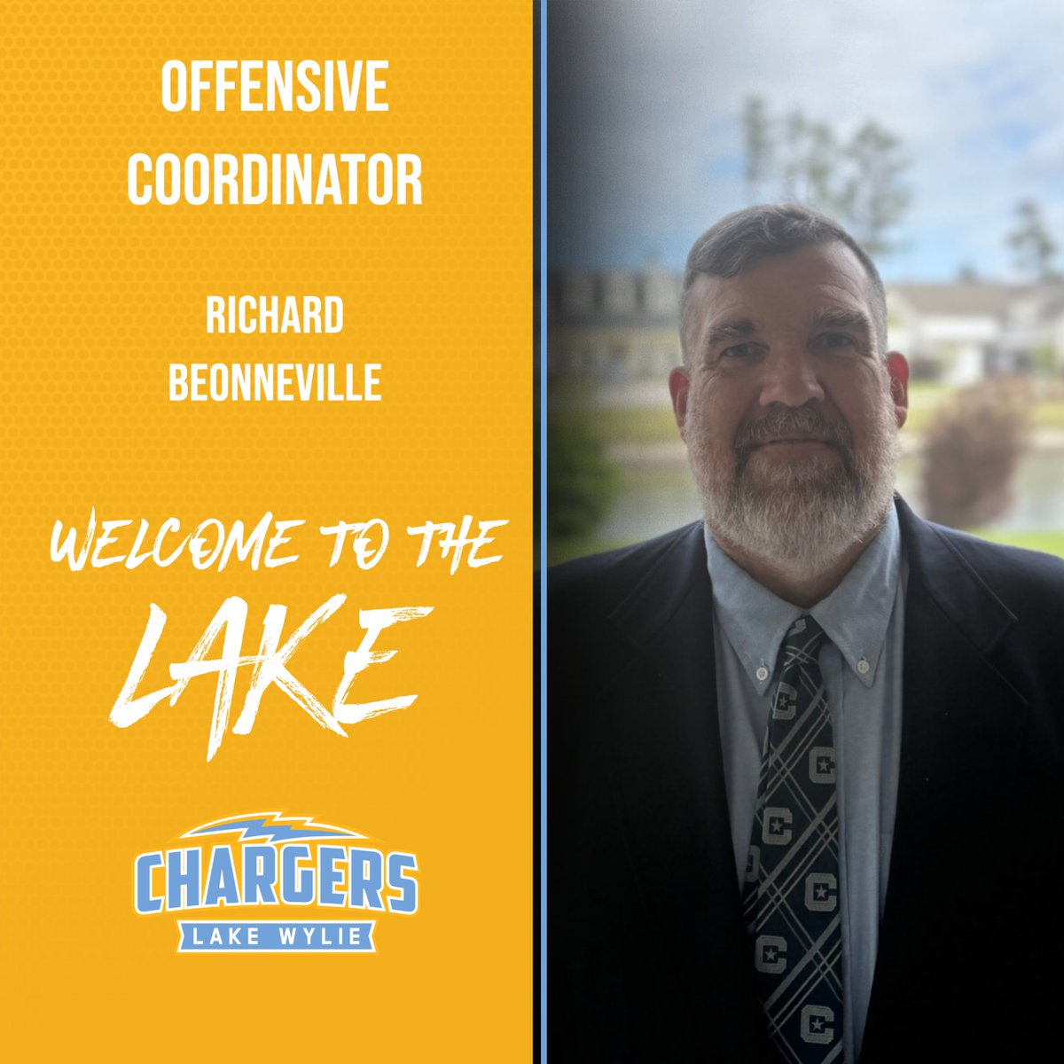 LKWChargerAD's tweet photo. Lake Wylie High School is excited to announce the hiring of Richard Bonneville as the new Offensive Coordinator!

Coach Bonneville brings nearly 30 years of coaching and education experience to the program, including a successful run as head coach at May River High School, where https://t.co/8zJehINnST