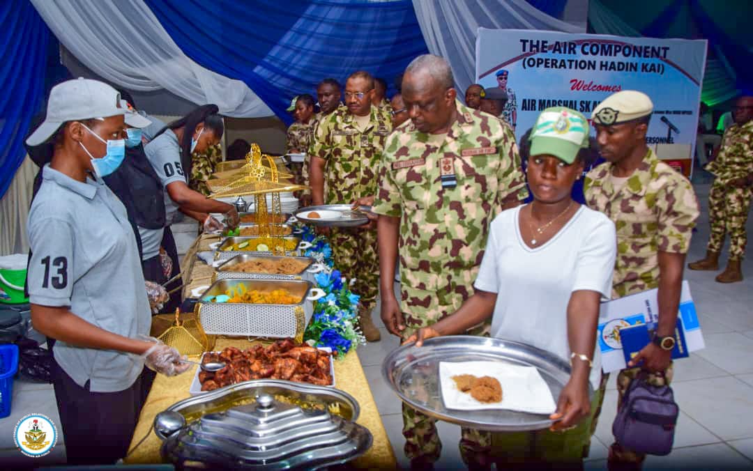 NigAirForce's tweet photo. NAF SUSTAINS HIGH-TEMPO AIR OPERATIONS AS CAS ENGAGES FRONTLINE TROOPS AT EASTER IN MAIDUGURI

The Chief of the Air Staff (CAS), Air Marshal Sunday Kelvin Aneke, has reaffirmed the Nigerian Air Force’s commitment to sustaining high-tempo air operations against insurgents as he engaged frontline personnel during an Easter luncheon at NAF Base Maiduguri on 6 April 2026. Represented by the Chief of Transformation and Innovation, Air Vice Marshal MS Ibrahim, the CAS commended personnel of the Air Component, Operation HADIN KAI, for their resilience, professionalism, and steadfastness in executing relentless precision strikes, armed reconnaissance, and intelligence-driven missions that continue to degrade terrorist networks and severely restrict their freedom of movement across the North-East theatre. He noted that the sustained operational pressure being applied by the Air Component remains critical to the broader joint force objective of denying insurgents safe havens and restoring lasting peace in the region.

The CAS further highlighted ongoing efforts to deepen operational capability through the induction of advanced combat platforms, unmanned aerial systems, enhanced mission training, and strengthened strategic partnerships aimed at improving combat effectiveness. He also assured personnel of continued improvements in welfare, medical support, and accommodation as essential enablers of morale and sustained mission performance. Paying tribute to fallen heroes, he urged troops to remain resolute and mission-focused, while also appreciating the support of President Bola Ahmed Tinubu, defence authorities, and the Borno State Government toward ongoing air operations. The Easter engagement once again reinforced the Nigerian Air Force’s resolve to sustain decisive airpower employment and high-tempo counter-insurgency operations until enduring peace and stability are fully restored in the North-East.

In a goodwill message delivered on behalf of the Borno State Governor, Professor Babagana Umara Zulum, the Head of Service, Dr Sadiq Abubakar Mohammed, commended the NAF for its decisive role in degrading insurgent networks and improving security across the state and the wider North-East region. He praised the gallantry and sacrifice of NAF personnel and acknowledged the Service’s humanitarian interventions, noting that its medical outreaches, disaster response efforts, and logistical support have continued to positively impact affected communities. Earlier, the Air Component Commander, Operation HADIN KAI, Air Commodore MB Ahmed, highlighted the growing operational impact of NAF airpower in the theatre. He noted that sustained precision air strikes, intelligence-driven missions, and persistent Intelligence, Surveillance and Reconnaissance (ISR) operations have continued to dismantle terrorist logistics chains, neutralise key targets, and restrict insurgents’ freedom of movement across the theatre. The Easter engagement further reinforced NAF’s war-fighting spirit, strengthened troop morale, and reaffirmed the Service’s determination to sustain decisive air operations until lasting peace and security are fully restored in the North-East.

#NAF #AirPower #OperationHadinKai #CounterInsurgency #MilitaryOperations #NationalSecurity #DefendingNigeria #AirForceStrong #TroopMorale #OperationalExcellence