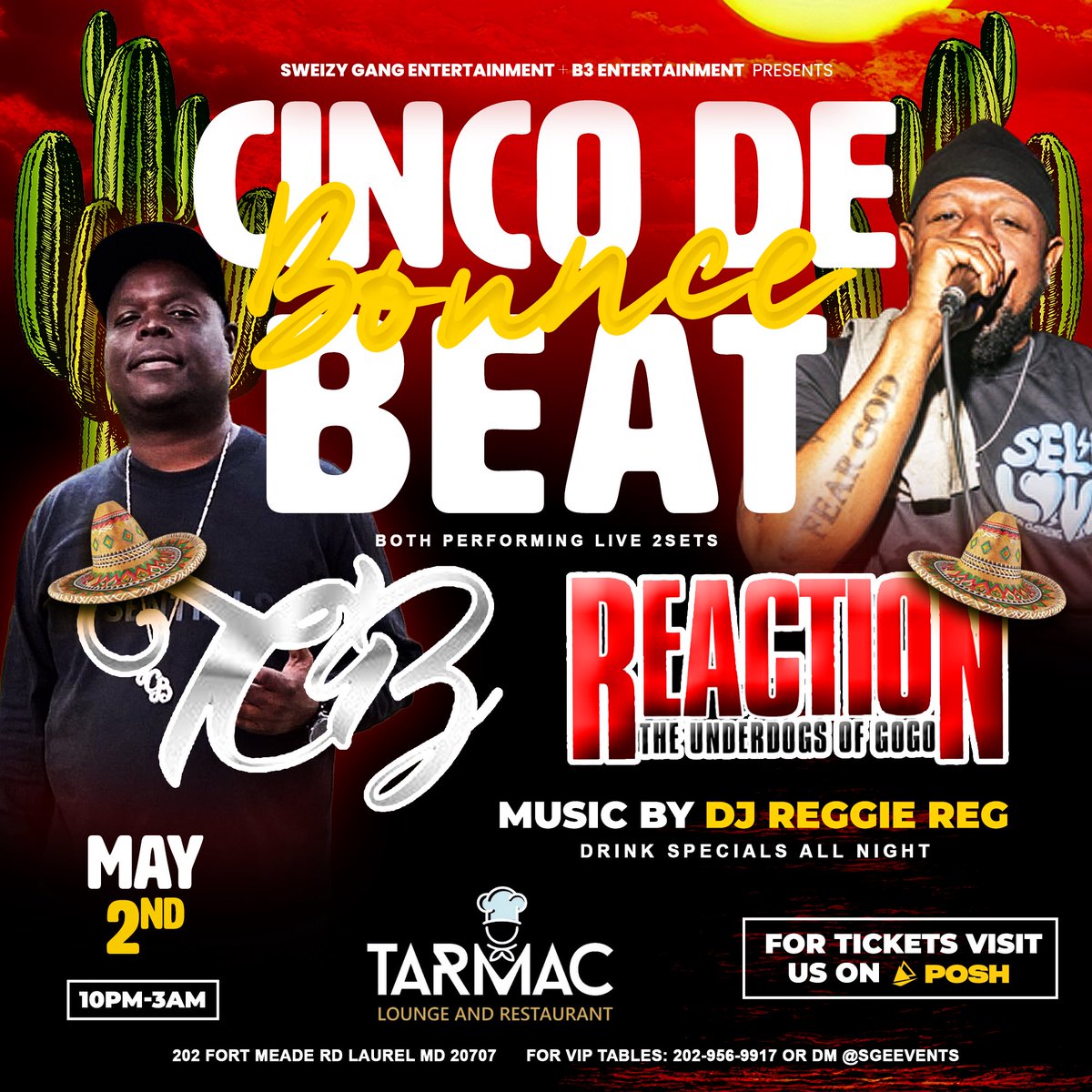 SGEPromotion's tweet photo. [5/2] CINCO DE BOUNCE BEAT Featuring TCB &amp; Reaction at Tarmac Lounge 

Music By @ReggieRegSW 

Early Bird Tickets Available Now 
🎟️ https://t.co/X2hfeL9m58 https://t.co/HtCZo3aBeR