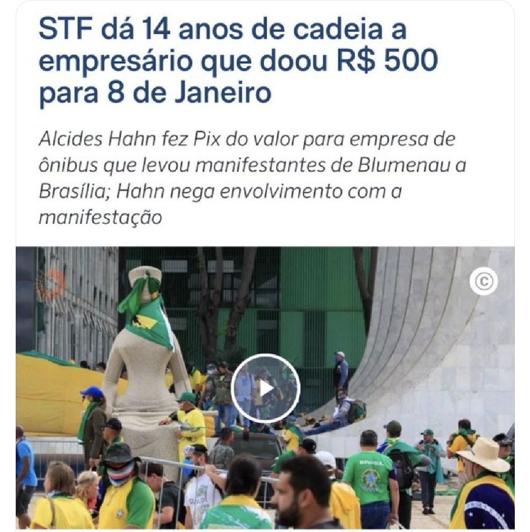 14 anos de cadeia por doar 500 reais a uma empresa de ônibus. Não deveria ser preciso dizer mais nada. Quem aplaude algo assim precisa de tratamento, não são argumentos racionais que vão surtir efeito.