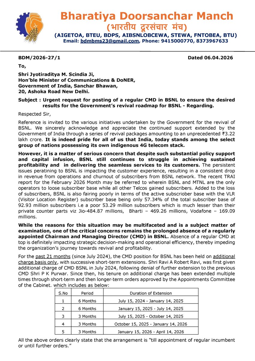 AIGETOA , Recognised Association of BSNL tweet media