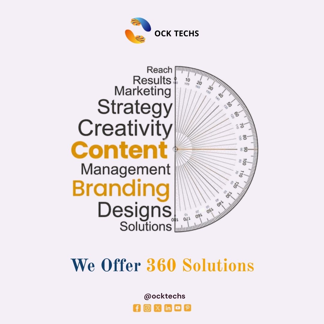 OckTechs's tweet photo. Build a strong digital presence by showcasing how Ock Techs delivers complete 360° solutions  

#ocktechs #digitalmarketing #creativeagency #marketingstrategy #SocialMediaGrowth https://t.co/v9Gx51SvxD
