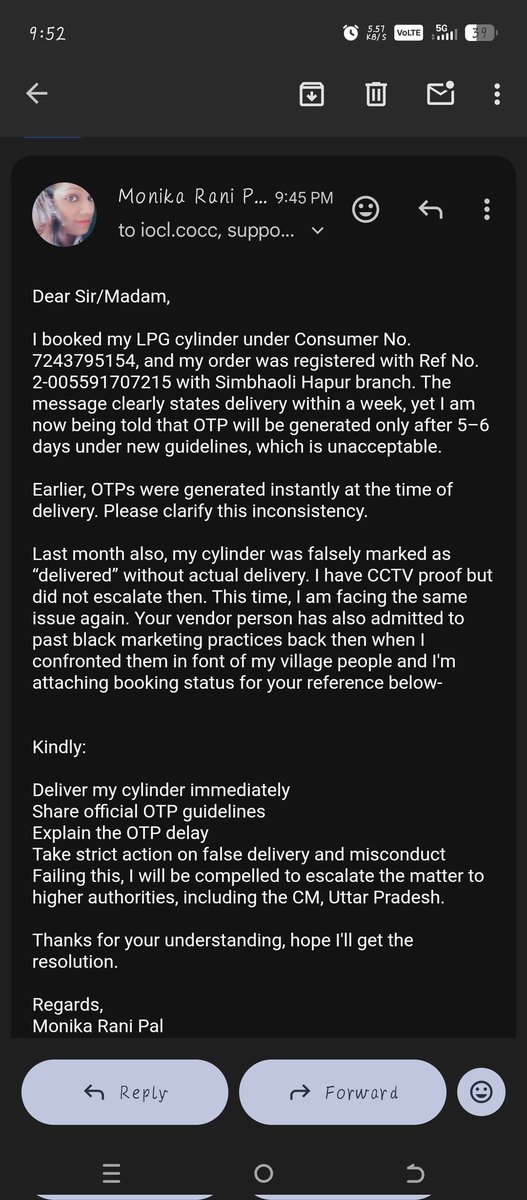 sore_cherry's tweet photo. @IndianOilcl @MoPNG_eSeva Kindly look into this, this is really unacceptable, I tried to reach out via mail and and your address in unreachable! https://t.co/agvlcGxTF4
