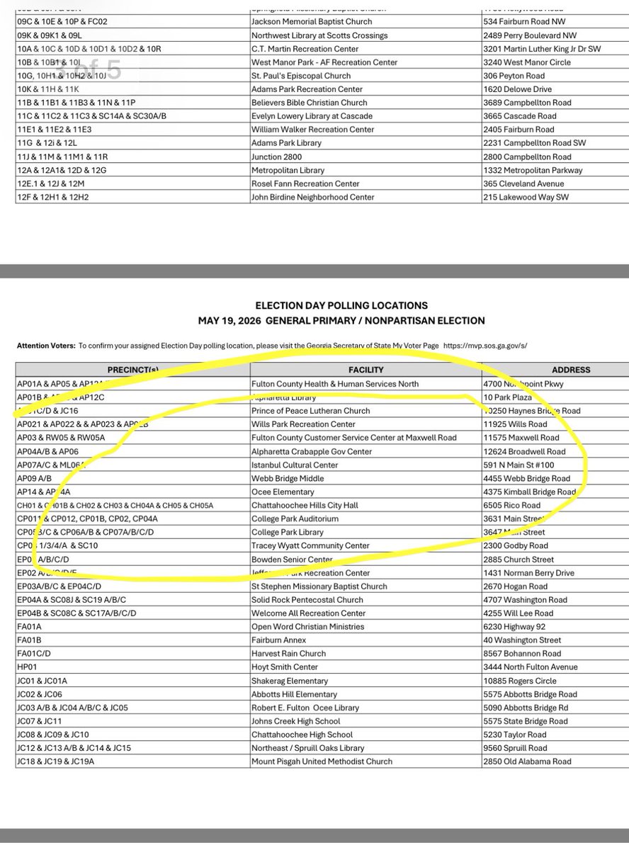 Thorne4Fulton's tweet photo. @semperfifemale Alpharetta is also voting in lots of churches. Should we not allow that? 

Fulton County Elections is trying to move out of schools. Their equipment was damaging wood floors and there are safety concerns. One of these Election Day precincts ML06 used to be at Manning Oaks. https://t.co/strilPwJfG