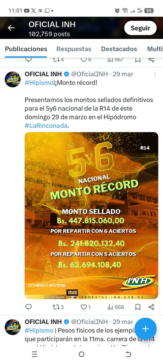 MRPROBABILIDAD's tweet photo. Reunión #14  (29_03_2026)
Monto pagado con 6 aciertos: 610.721,94 y se DEBIÓ pagar 617.888,09 según lo publicado a repartir, diferencia de 6.166,15 Bs  
Con 6 aciertos fueron 392 personas, ahora la diferencia de 6.166,15 Bs x 392 = 2.417.130,80 Bs el cuál no se repartió 
Xq será https://t.co/ZTOuGz00M1