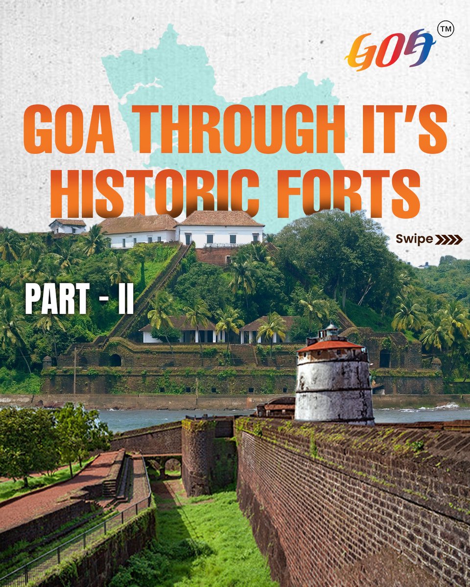 TourismGoa's tweet photo. Standing strong through time, Goa’s forts continue to echo stories of valor, strategy, and timeless beauty.
✨ Part 2 of the journey unfold
Are you ready to explore more?
👉 Plan your next fort trail today.
.
.
.
#GoaTourism #HistoricGoa #FortsOfGoa #IncredibleIndia https://t.co/a7bzXfse9S