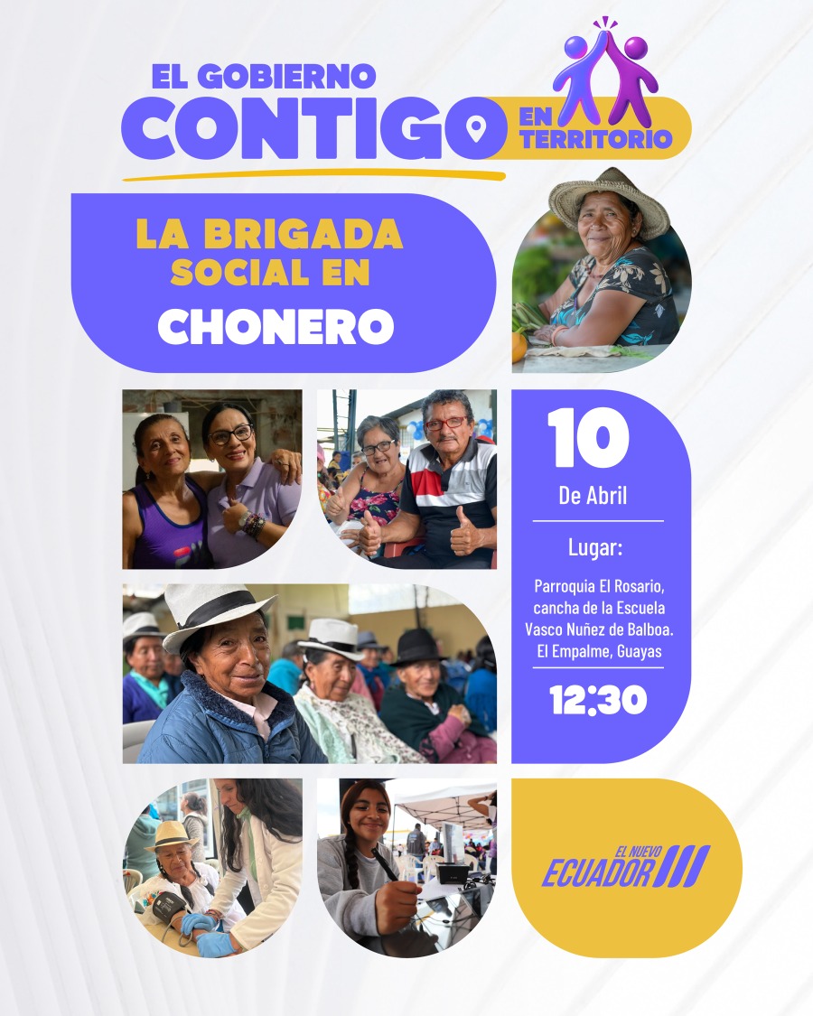 DistritoEl57360's tweet photo. #ElEmpalme|Invitamos a la #BrigadaSocial por el #NuevoEcuador 

Lugar: Cancha de la Escuela Vasco Nuñez de Balboa.
Hora de inicio del evento: 12h30.
Fecha: Viernes, 10 de Abril del 2026.
Dirección: El Empalme, Parroquia El Rosario, Recinto Chonero del Medio.

#ElNuevoEcuador https://t.co/TGseIyJL7p