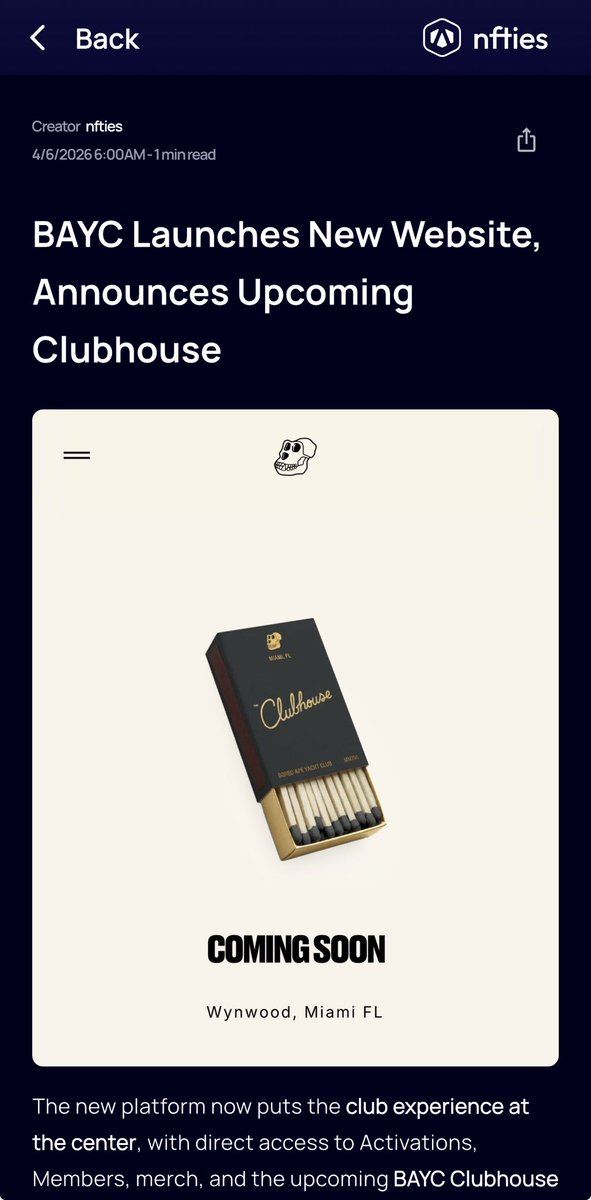 BAYC <a href="/BoredApeYC/">Bored Ape Yacht Club 🍌</a> just launched its new website and put its upcoming Clubhouse in the spotlight. The market reacted fast with floors of all collections moving higher!

Read the news in the app ⬇️

#BAYC #MAYC #BAKC #NFTs #ApeCoin