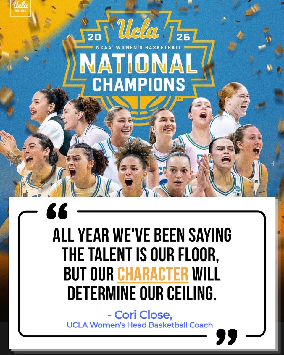 lomyrick's tweet photo. I love sports. Not for the competition—but for the heart, the stories, and the leadership.

The best teams don’t just have talent. They have character.

I love the power of authenticity and great leadership.

Congrats Cori and UCLA! 🥳 https://t.co/5YhFfhXPfo