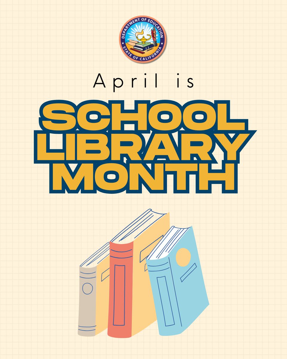 CADeptEd's tweet photo. April is #SchoolLibraryMonth! 📚✨

School libraries across California open doors to knowledge, imagination, and lifelong learning. Thank you to the incredible library staff who support students every day. https://t.co/6wtzxWDQq4