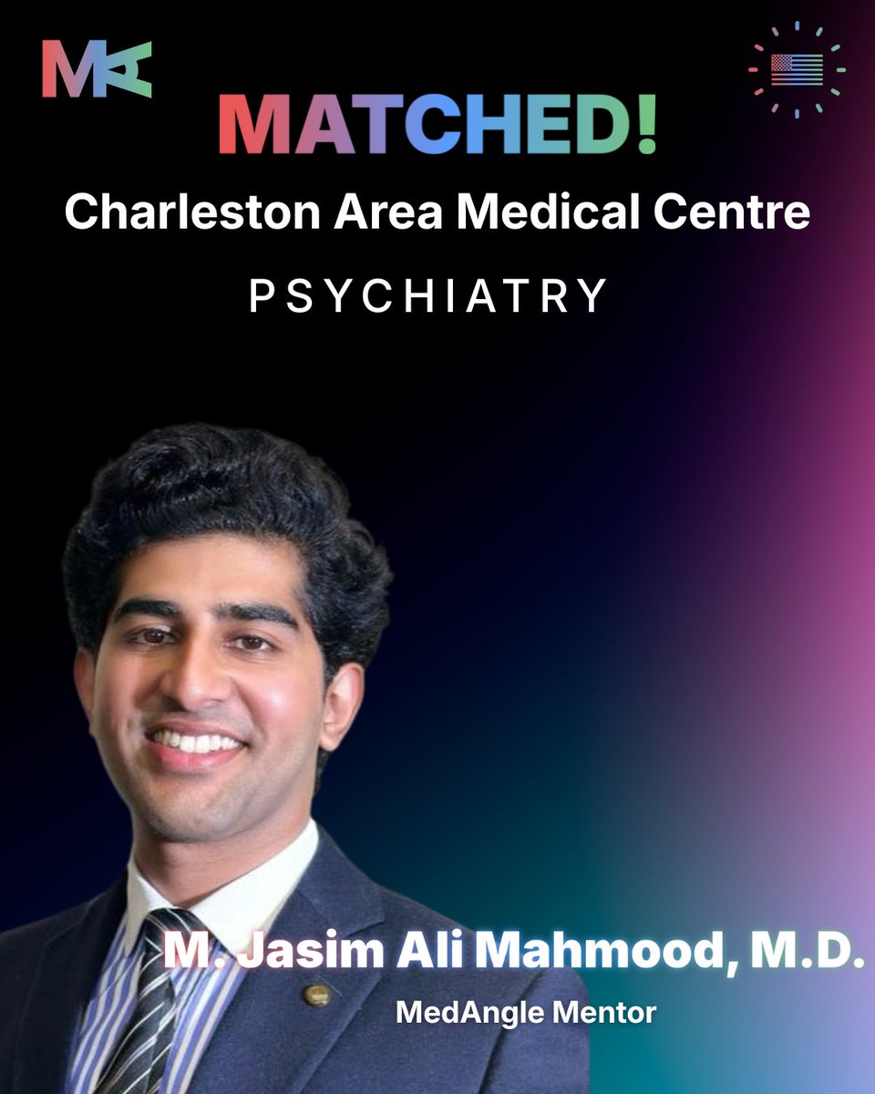 med_angle's tweet photo. Jasim joined @med_angle as a Campus Associate where he showed dedication for 4 years and now he is part of MMP as a Mentor carrying forward the same passion.

We are proud to share that he matched into Psychiatry at the CAMC-WV.

Congratulations🌟

#ItsAMatch #Match2026 #NRMP https://t.co/ZE4dRrFNb9