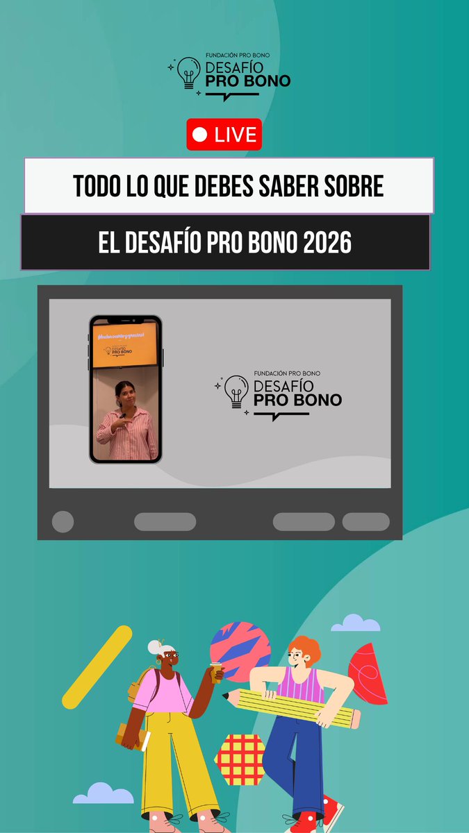 ProBonoChile's tweet photo. 💡 ¡Estudiantes de derechos!
Última semana para postular con sus proyectos al Desafío Pro Bono

⚖️ Resuelve tus dudas en nuestro canal de YouTube @ProBonoChile https://t.co/ouYrFUQkrO