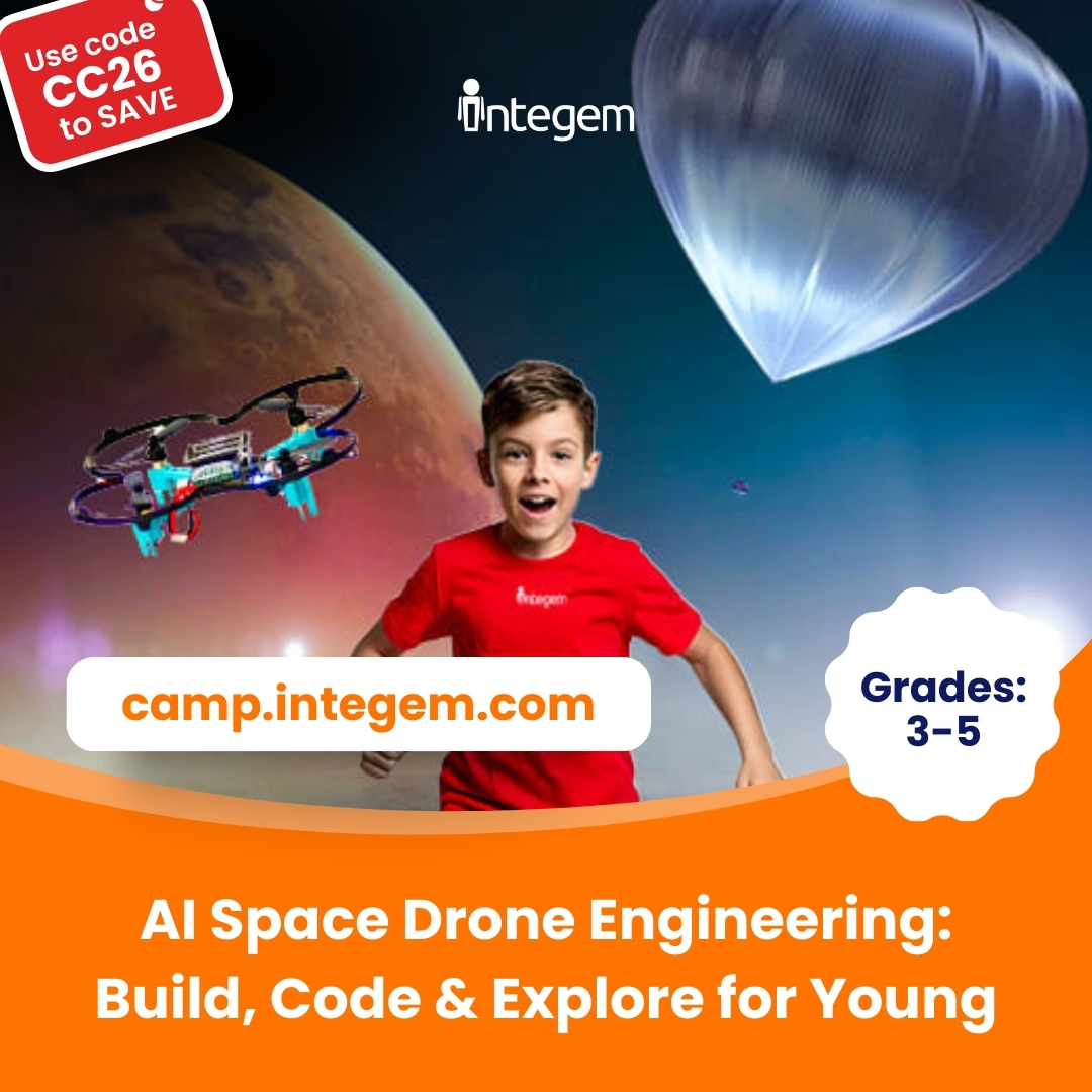 Integem_Inc's tweet photo. Learn more: https://t.co/ozdALTpJR6
Use code CC26 to save
In this program, students ages 8-10 learn how drones fly, then go beyond controls by coding flight paths and training AI to recognize objects and make decisions.
#Integem #STEM #coding #summercamp #AR #SpaceTech https://t.co/JZoa7NTBMs