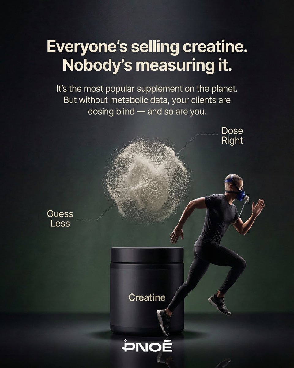 Pnoe_Analytics's tweet photo. Creatine can boost power, but without measuring your metabolism, you’re missing the full picture. It affects how your body produces and uses energy, not just performance. Data turns supplementation from guesswork into strategy. #creatine #metabolichealth #breathanalysis #vo2 https://t.co/N5NxzdYGfY