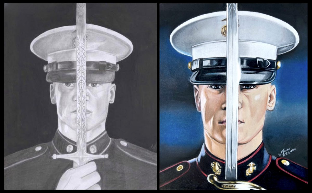 mrosen644's tweet photo. 2006 vs 2026… Same drawing. 20 years apart. Zero formal training - just persistence, and refusal to quit. USMC portrait, size 8x10. 🫡 🇺🇸 https://t.co/NhqNjt7Z8F
