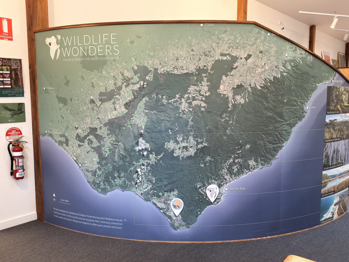 Kenneth_KHW's tweet photo. #MapsInTheWild An overview map of the Apollo Bay countryside and the wider Great Ocean Road area of Australia
Somehow no fancy cartography skills shown, but the tone and saturation feels fascinating (and always love big satellite maps printed on walls) https://t.co/nnNSv00S7r