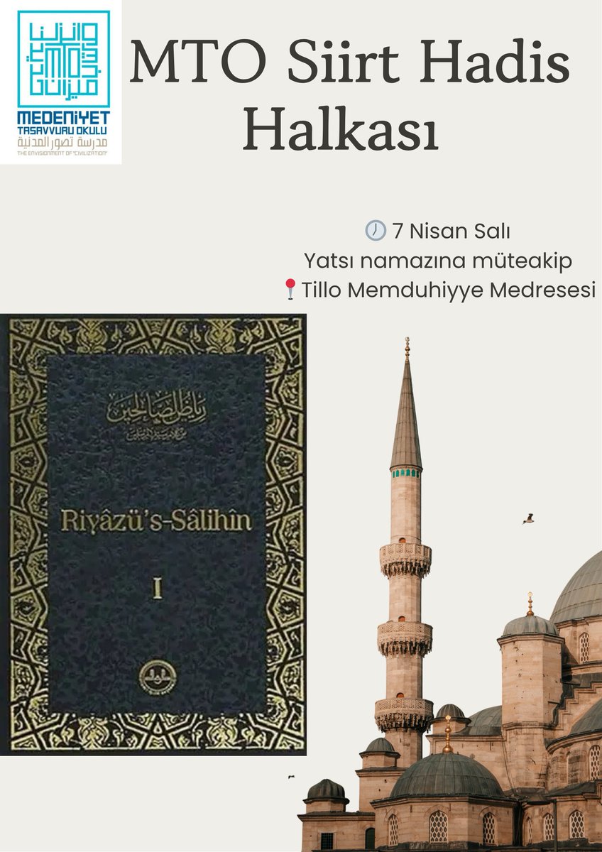 AzizCanOzer2134's tweet photo. Allah'ın izniyle Medeniyet Tasavvuru yolculuğumuza Tillo Memduhiyye Medresesi'nde "Hadis Halkası" kurarak devam ediyoruz İnşâAllah.
Bu haftadan itibaren her Salı Yatsı namazına müteakip beyefendi kardeşlerimizi bekleriz.
#medeniyettasavvuruokulu 
#mtosiirt https://t.co/9kFqyva5cK