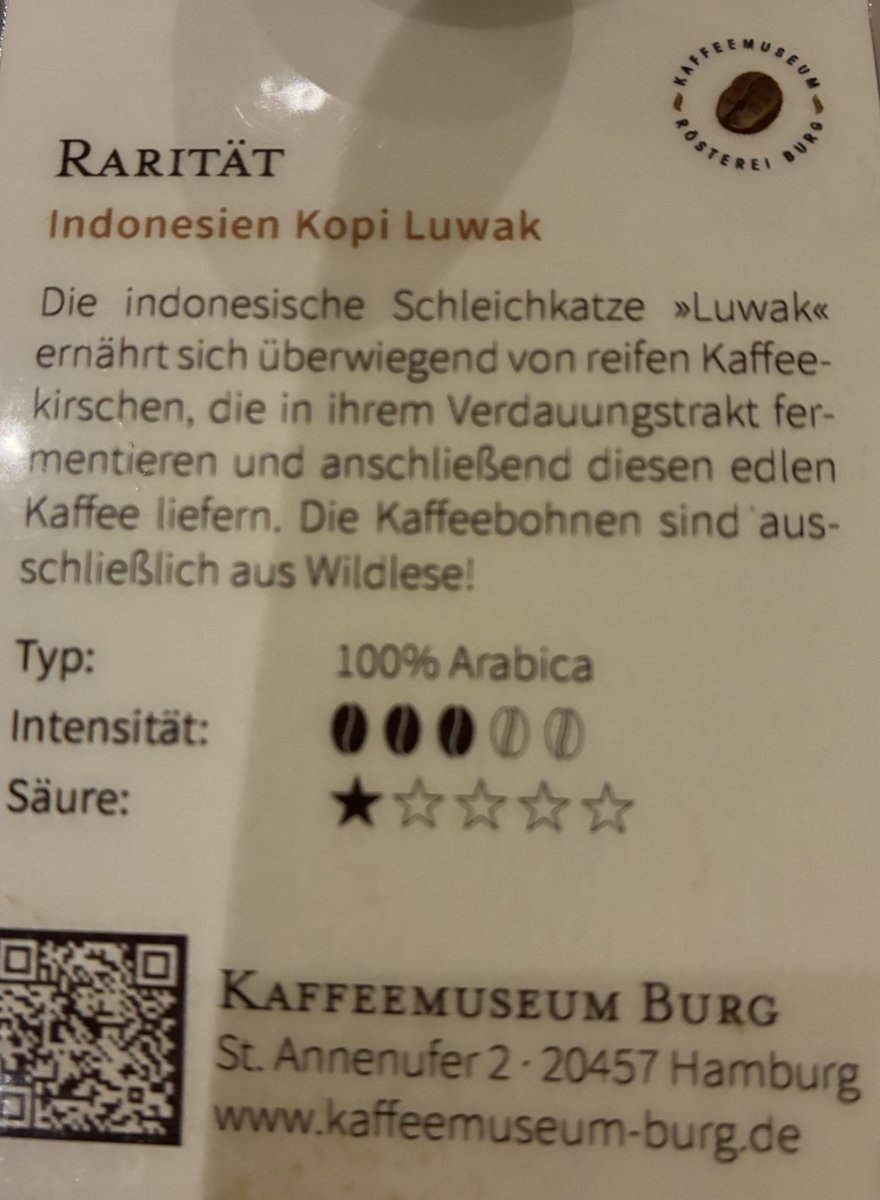 Hat jemand schon mal Kopi Luwak - Kaffee probiert? Ich heute zum ersten Mal.
