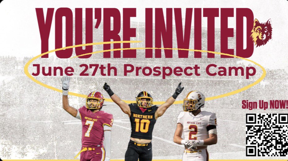 Thank you <a href="/CoachGlas05/">Jason Glasco</a> for the camp invite at <a href="/NSUWolves_FB/">Northern State Football🐺 🏈</a> <a href="/CoachColvin7/">Andrew Colvin</a> <a href="/Coach_Owens5/">Radarius Owens (Coach 🅾️)</a> <a href="/GBRRecruits/">GBR Recruiting</a> <a href="/Coach__OMalley/">Coach O’Malley</a> <a href="/N_W_Sports/">Nation Wide Sports!</a>