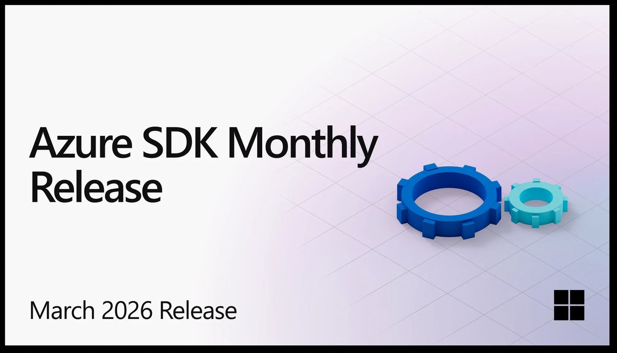 MSAzureDev's tweet photo. The March 2026 release of the Azure SDK is now available. Here are all the links and resources you need to take advantage of this latest release. 📖 https://t.co/sFdyECI75M https://t.co/gI3XWv8yal