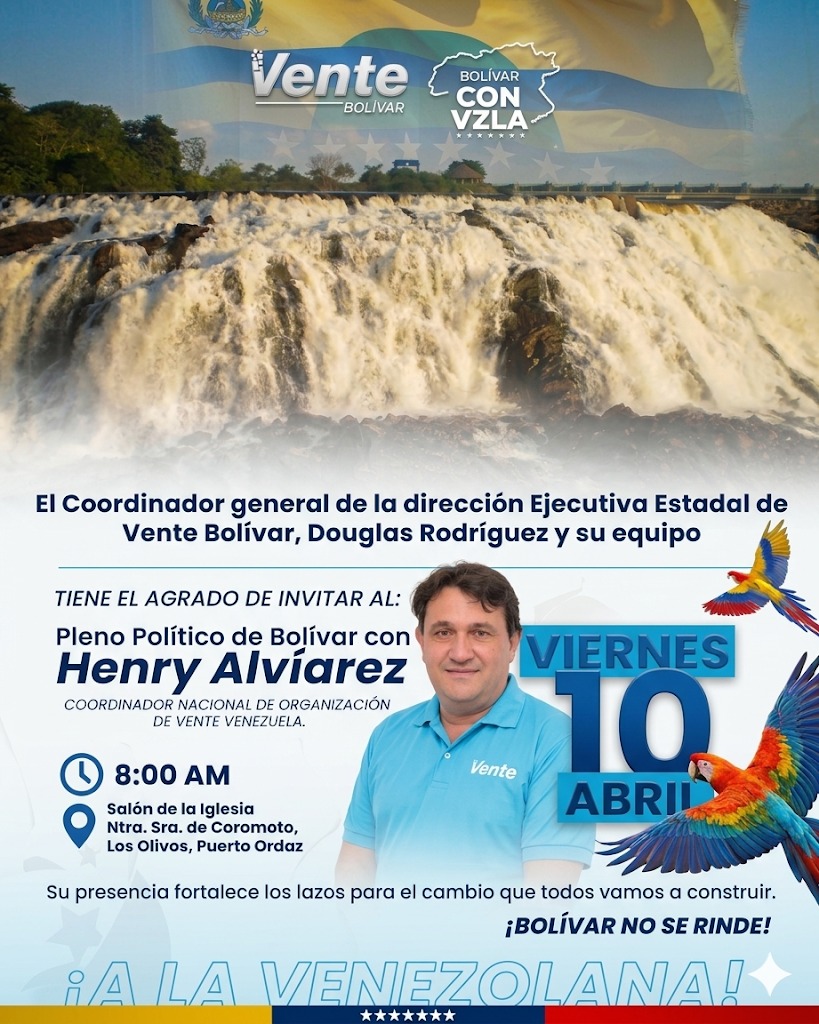 VenteJBolivar's tweet photo. Nos vemos Todos Juntos , este Viernes #10DeAbril , Recibiendo a nuestro Coordinador Nacional de Organización Henry Alvíarez . https://t.co/ym0suCghnp