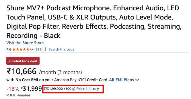 netrovert's tweet photo. funny how this mic has price per 100g. 

someone likely entered the wrong catalog attribute, causing the product to be interpreted as a unit-priced item. https://t.co/LexVNcjkBO