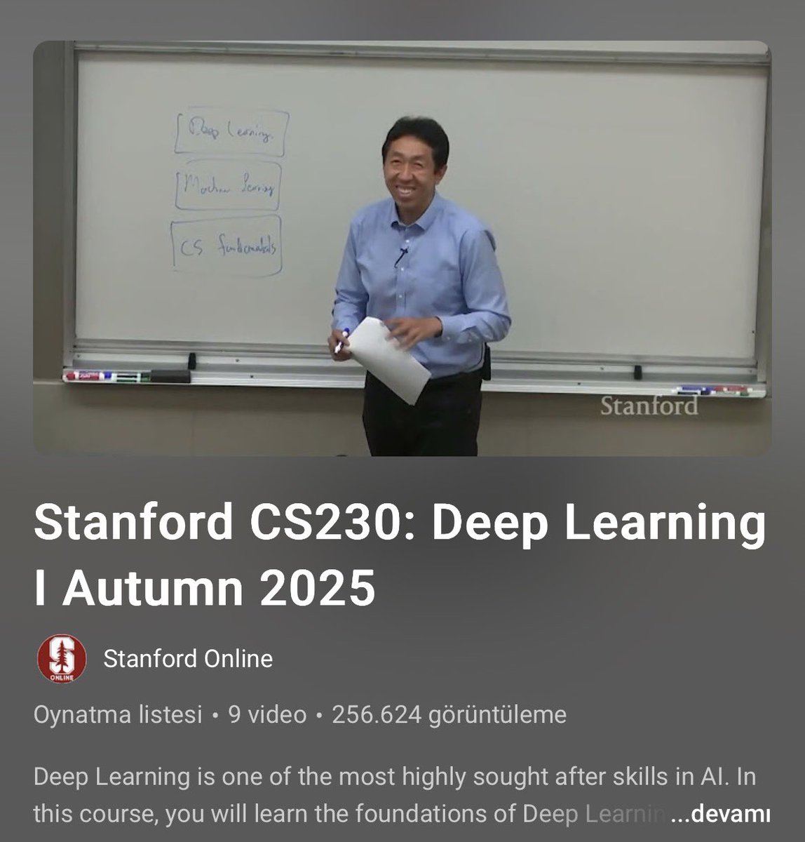 mehmetsongur_'s tweet photo. Stanford Üniversitesi'nden Prof. Andrew Ng'nin bu yılki CS230: Derin Öğrenme dersine ait tüm kayıtlar

🔗 https://t.co/I7ZFngB0Cx https://t.co/MTyWjuK345
