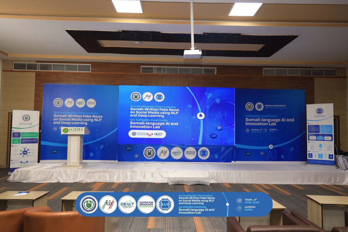 TabaarakICT's tweet photo. Representatives from @TabaarakICT participated today in the closing ceremony of the research project titled “𝐒𝐨𝐦𝐚𝐥𝐢-𝐖𝐫𝐢𝐭𝐭𝐞𝐧 𝐅𝐚𝐤𝐞 𝐍𝐞𝐰𝐬 𝐨𝐧 𝐒𝐨𝐜𝐢𝐚𝐥 𝐌𝐞𝐝𝐢𝐚 𝐮𝐬𝐢𝐧𝐠 𝐍𝐋𝐏 & 𝐃𝐞𝐞𝐩 𝐋𝐞𝐚𝐫𝐧𝐢𝐧𝐠”, as well as the launch of the Somali-language AI and Innovation Lab (SAIL).

This project was a collaboration between the CEAST Institute at the University of Djibouti and the Center for Advanced Studies at @JamhuriyaUniv, It involved several Somali researchers, including Tabaarak ICT’s CTO, Eng. Shafie Abdi.

We commend this milestone and reaffirm our commitment to advancing Somali AI, innovation, and digital transformation.

#TabaarakICT 
#SAIL #GaraadGacmeed #SomaliAI #InnovationLab #NLP #DeepLearning #JUST #LifeAtJUST #CGS #CEALT #SocialMedia #FakeNews