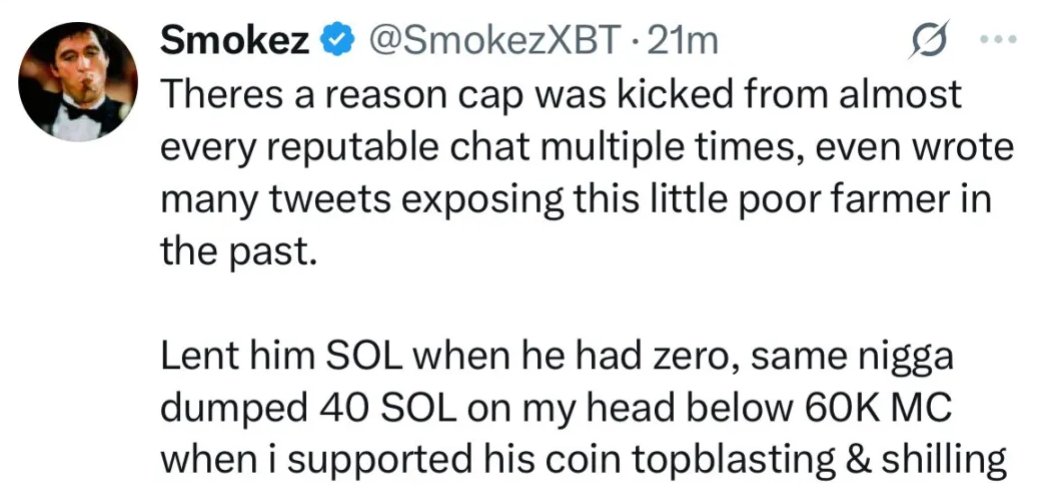 0xSanee's tweet photo. @himothy your literal friend @SmokezXBT called u out for bundling rugging him, got something to say about that ? https://t.co/fnjjFhBe6y