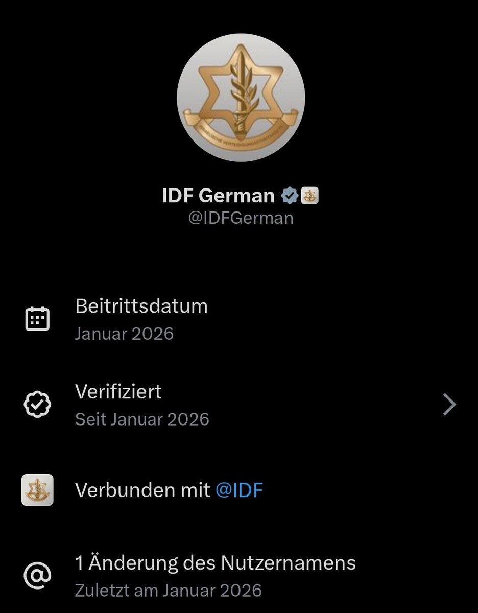 Wie zum Teufel kann es bitte sein, dass es einen DEUTSCHEN #IDF-Account gibt, der sogar mit dem offiziellen Account verbunden ist?

Was zur heiligen #Staatsräson soll das?

Beispiellos.
Dieser #Israel-Kult ist verrückt.