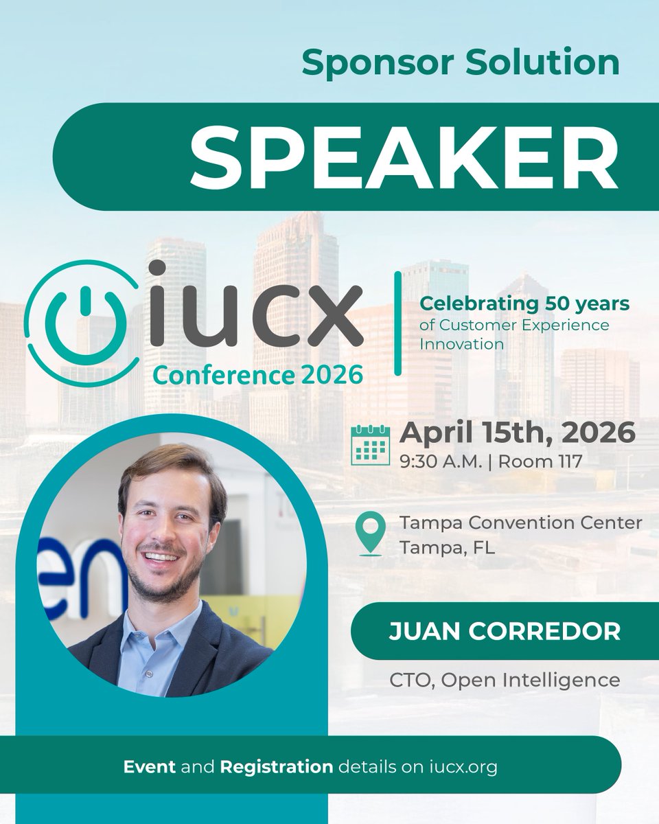 OpenIntlco's tweet photo. Join our CTO at IUCX 2026 for live, real-world cases where embedded AI closes the gap between knowing and doing automatically. @iucx_live
 
📅 April 15, 2026 | 9:30 AM | Room 117📍 Tampa Convention Center

Join us: https://t.co/0COm7NCNQ2 https://t.co/OdIbbLm39L