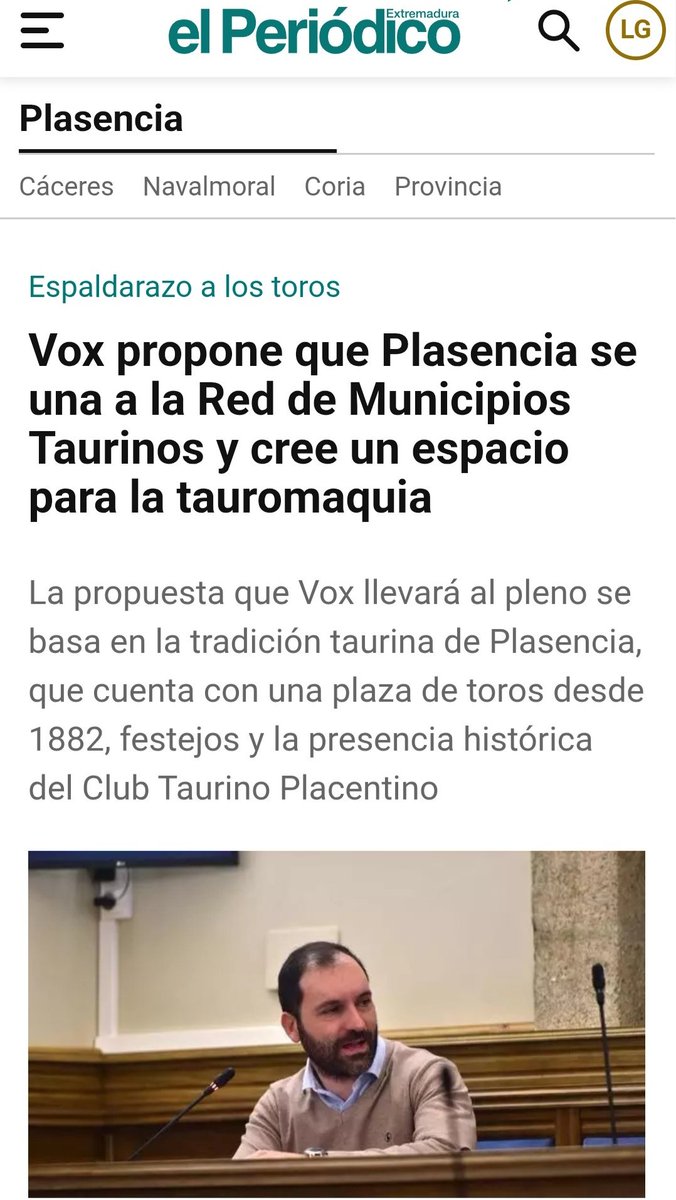 LAURAGALAN81's tweet photo. VOX lleva al próximo pleno del 8 de abril, una propuesta para que el Ayuntamiento de Plasencia impulse su incorporación a la Red de Municipios Taurinos de Extremadura y promueva además un espacio destinado al encuentro y la divulgación de la tauromaquia.

https://t.co/o2z3mQV0cV https://t.co/gei9C62brR