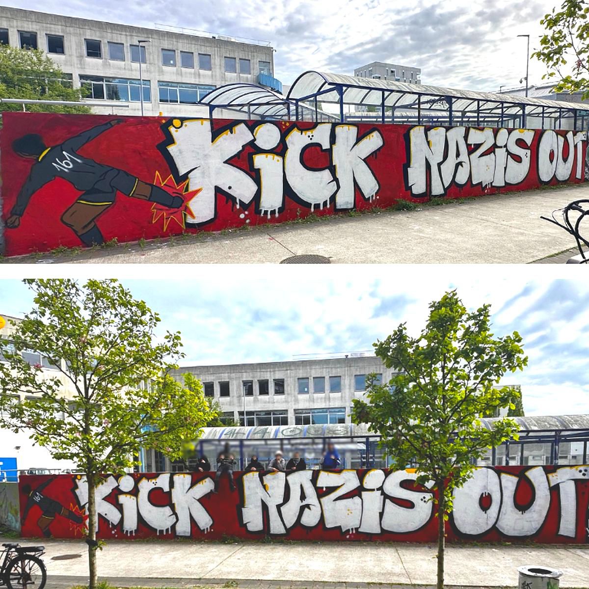 ContreAttaque_'s tweet photo. «KICK NAZIS OUT»

Pas de fascistes, ni ici ni ailleurs. Une nouvelle fresque contre le fascisme aperçue dans les rues de Nantes.

1/4 ⤵️ https://t.co/hCeBEwo85U