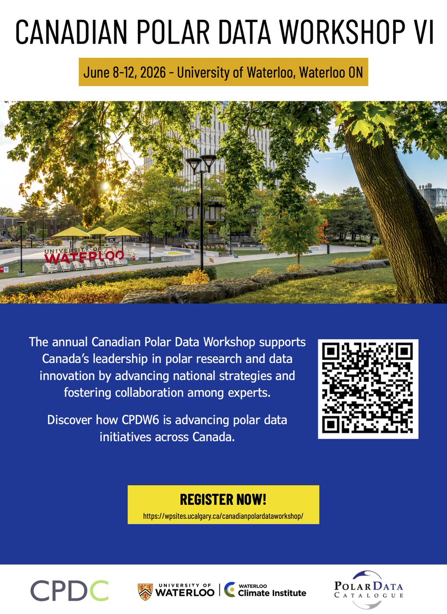 polardata's tweet photo. REMINDER: CPDW6 (June 8–12, 2026, University of Waterloo) Call for Abstracts will be closing April 10th, 2026! To submit abstracts or register visit:
https://t.co/LVoxonAqYW https://t.co/pbilYdtZVk