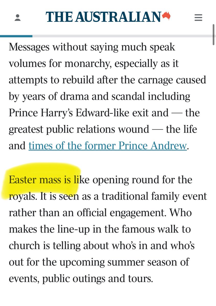 jmoff's tweet photo. know everyone makes mistakes. But the Royal family doing to Mass at Easter? Hasn’t happened for half a millennia. @australian @pwafork https://t.co/wMaJFxxfuw