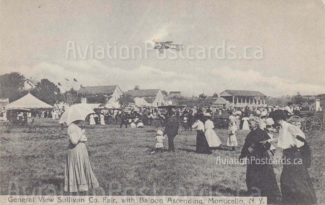 MarjeMolder's tweet photo. Today's #PostMarkMonday is on an #antique 1910 German Real Photo #PostCard RPPC titled 'General View Sullivan Co. Fair with balloon ascending Monticello N.Y.' which was sent from there 116 years ago #cancels #deltiology #philately #airplanes #aviation #flight #exhibitions https://t.co/QUMMr7n5UR