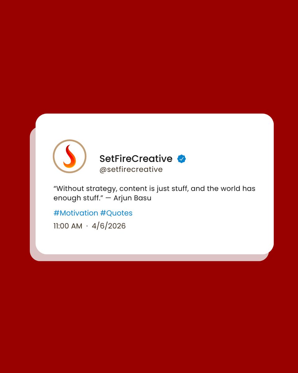 SetFireCreative's tweet photo. The internet isn’t lacking content.

It’s lacking intentional content.

If your posts aren’t tied to a strategy, you’re just adding to the pile.

Want content that actually moves the needle? Let’s talk. https://t.co/Cn4VVbg3ta
