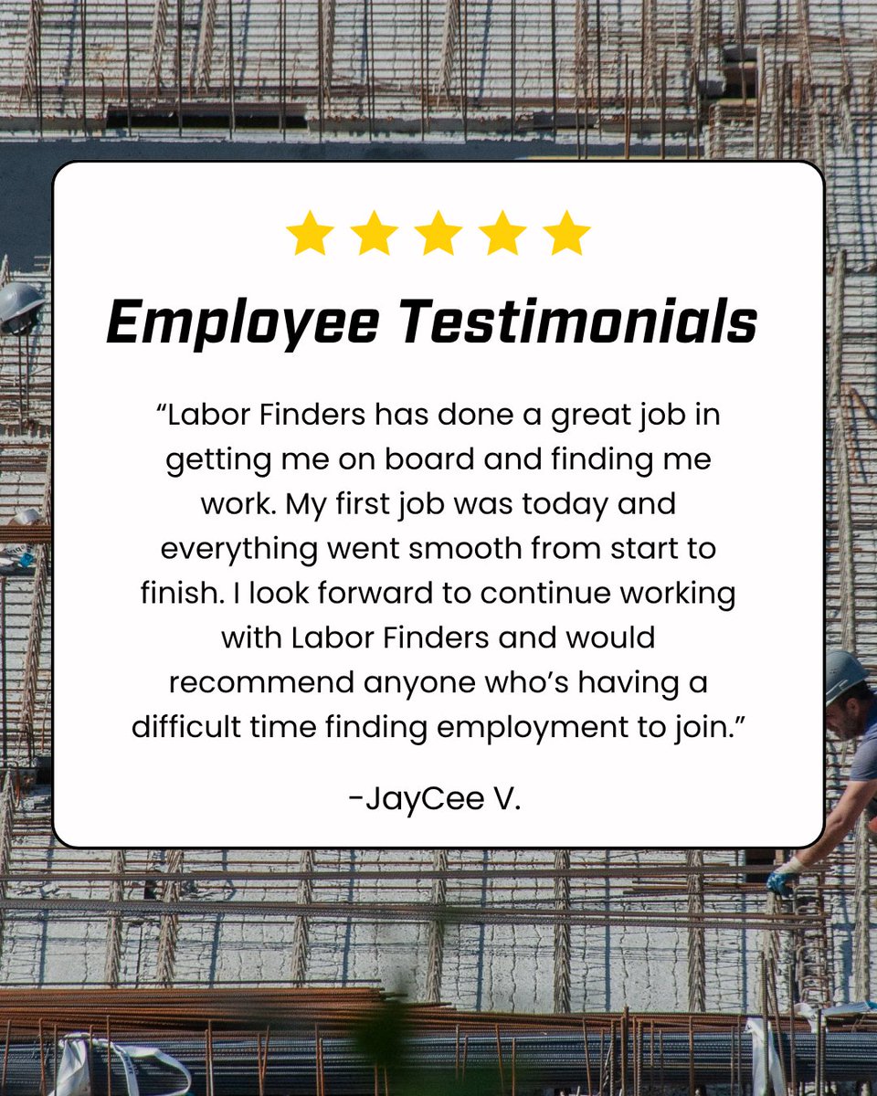 LaborFinders's tweet image. Need work close by, and need it fast? 💪🏼 We’ll help you find work near you and keep things simple so you can get started fast.

Hard Work. Real Pay. No Experience Required.

ow.ly/LfXc50YzhcI

#GetToWork #NowHiring #LocalJobs #DailyPay #LaborFinders
