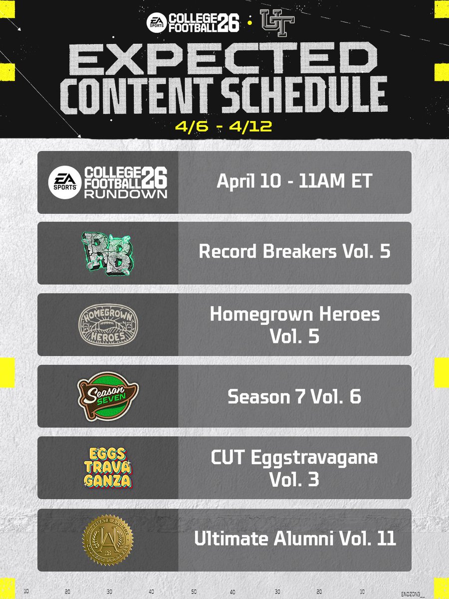 EASPORTS_CUT's tweet image. CUT Content Schedule #CFB26