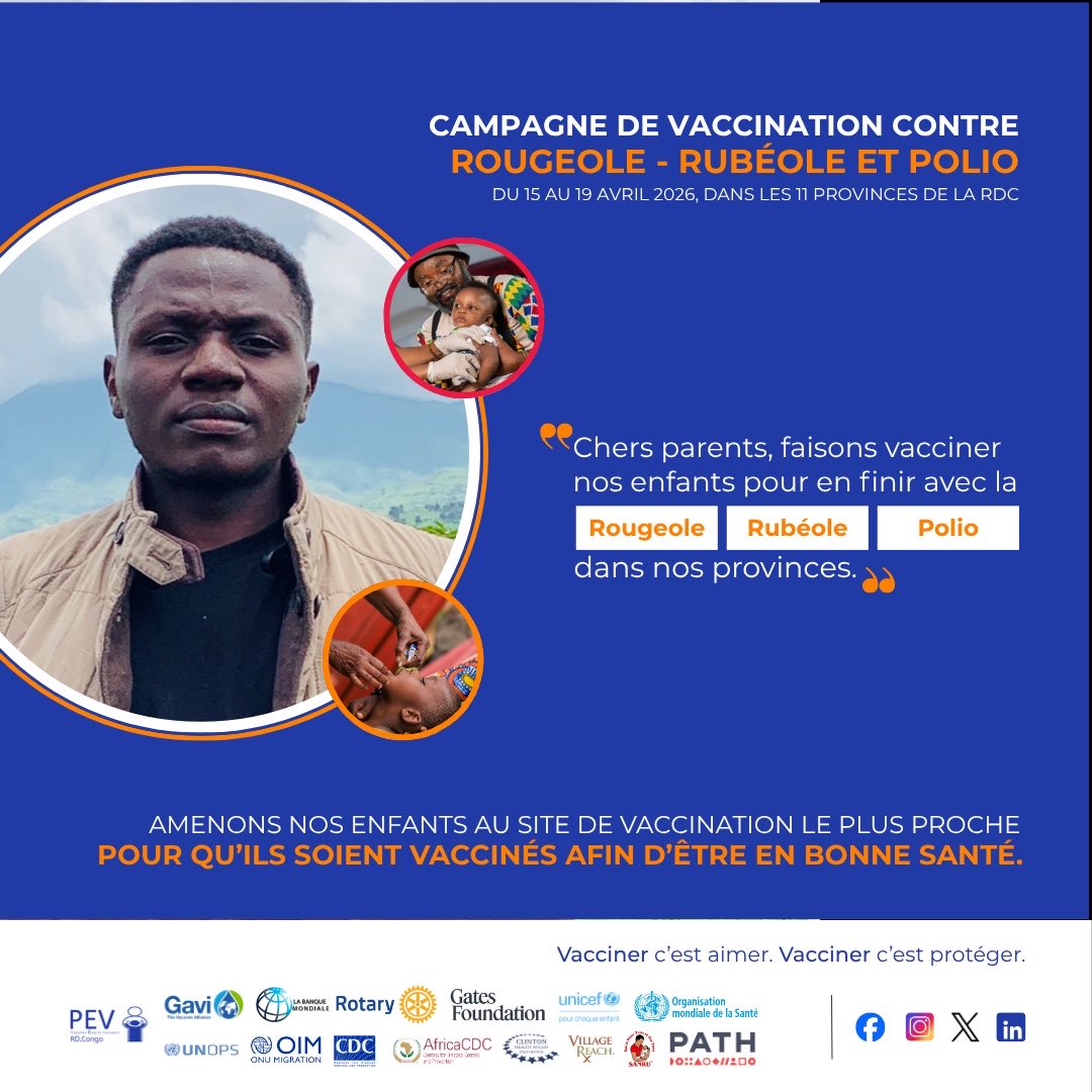 dasimwe868's tweet image. Du 15 au 19/04, le ministre de la santé organise une campagne de vaccination contre la #Rougeole, #Rubéole et #Polio! Chers parents, vacciner c’est aimer et sauver! 
@UNICEFDRC @veilleursduweb