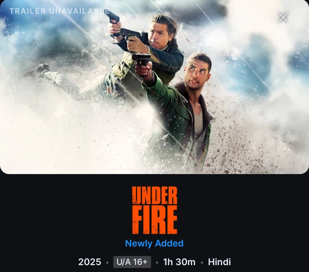 CinemaRareIN's tweet photo. FBI meets DEA when two cocky agents discover they've been working the same case - on opposite sides. Trapped by a sniper and surrounded by bodies, they must unite or die trying.

Hindi dub of #UnderFire (2025) by #StevenCMiller, now streaming on @JioHotstar. https://t.co/f2FMQtk4Ku