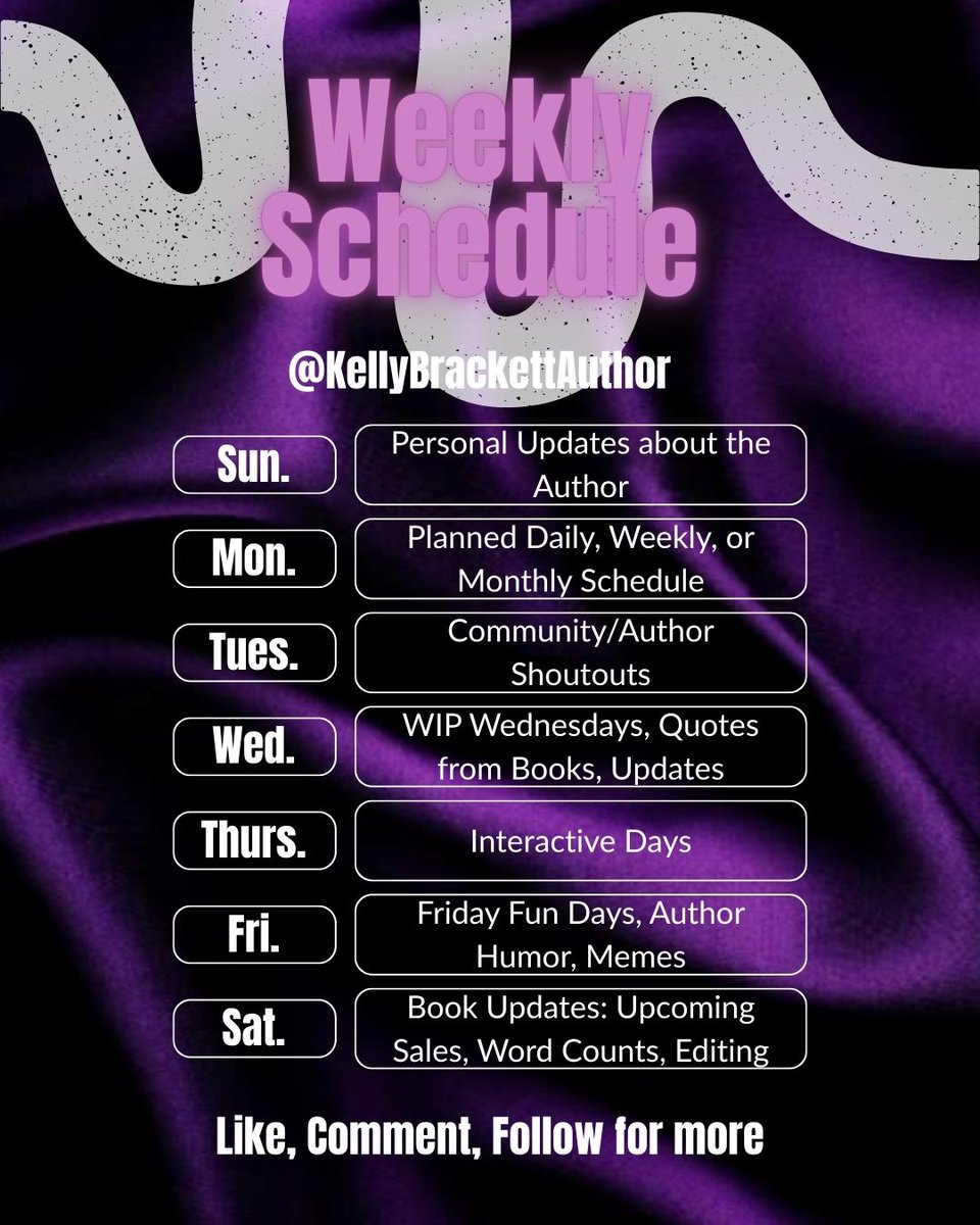 KBrackettAuthor's tweet image. New week, new rhythm.
Here’s what the days look like around here — a little structure, a little magic, and a whole lot of creative momentum.
#AuthorLife #WeeklySchedule #MondayReset #CreativeRoutine #WritingCommunity