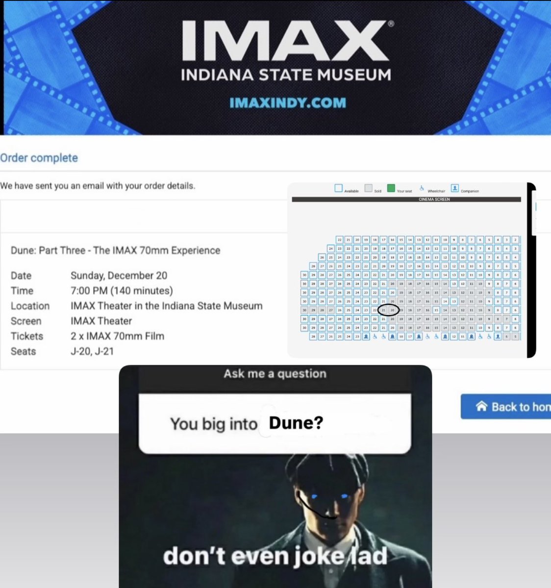 nowuhOW's tweet photo. @georgecarmi @AMCTheatres i was able to buy mine 8 minutes before 12:00 est, when they said they’d be available… https://t.co/WNT2JLLmbU