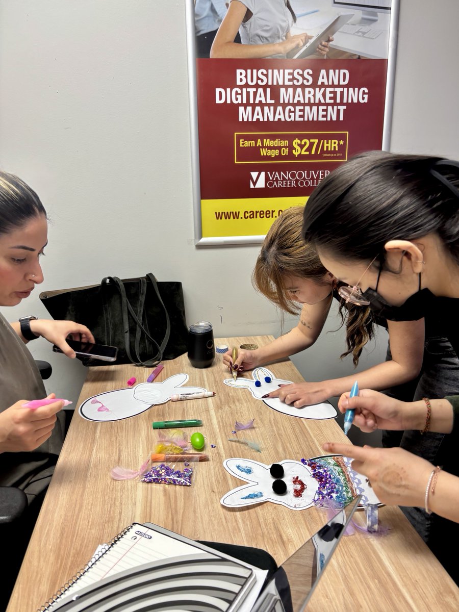 VCareerCollege's tweet photo. Hands-on, creative, and full of Easter vibes 🐰🎨

Our Vancouver campus came alive as students crafted their own Easter bunny hand décor: learning, laughing, and making memories along the way! 💛

#VancouverCareerCollege https://t.co/jFQA0q1cRb