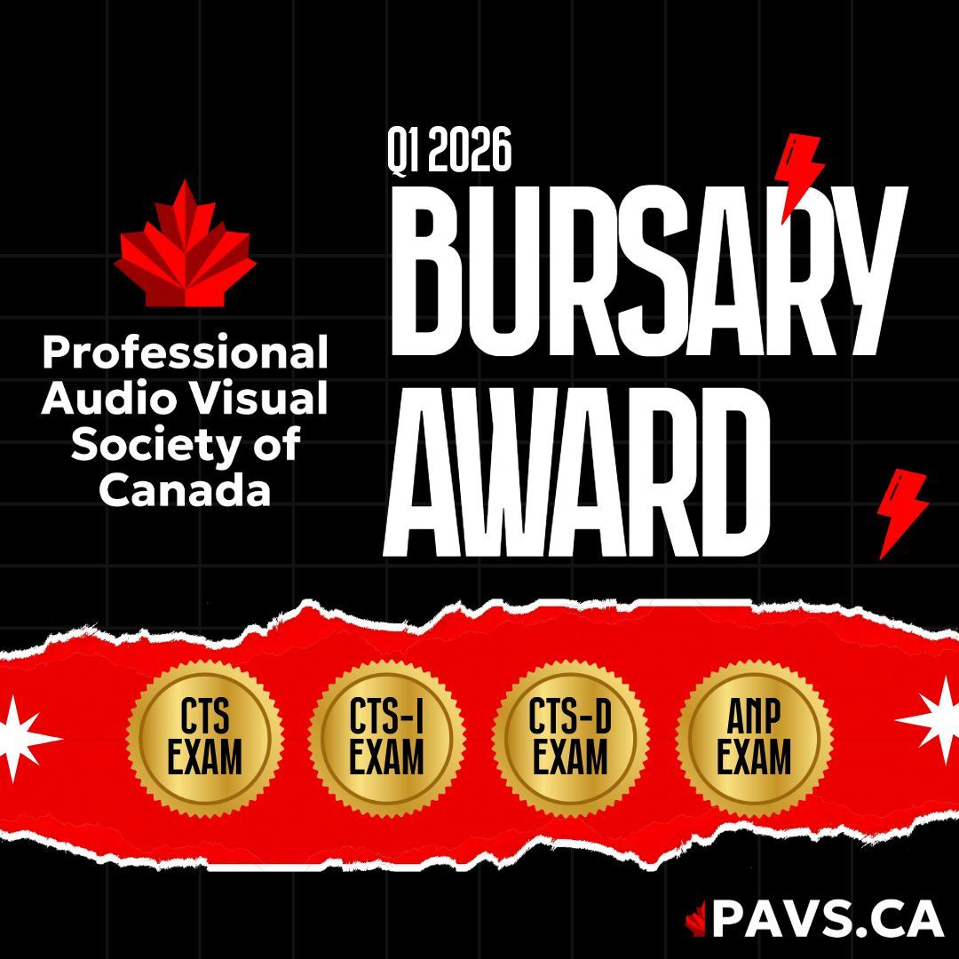 The PAVSC Q1 2026 Bursary Award winners are being revealed this week. These are just one way we give back to the AV community. This quarter’s awards include one bursary from PAVSC and one each from PAVSC and founding level partners: Aligned Vision Group, Crestron, and SFM.