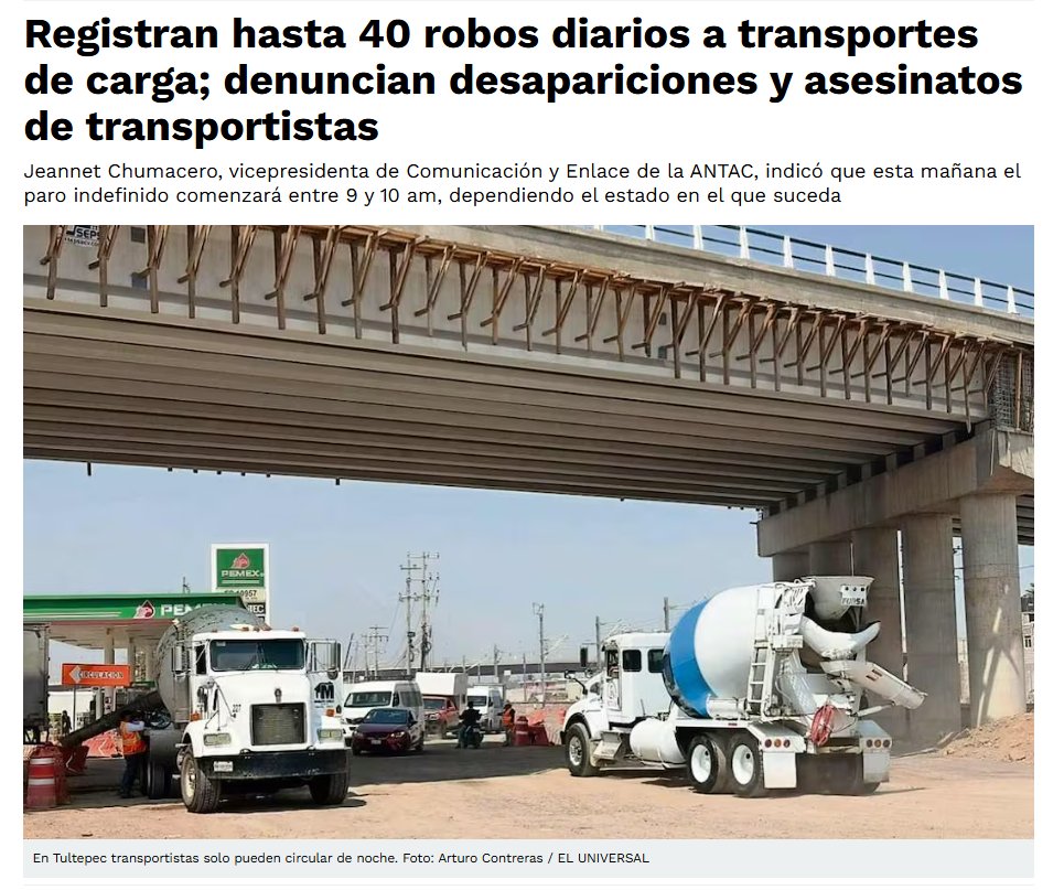 JTuffic's tweet photo. 🙋 Señores transportistas y lideres del paro nacional:
🛑 1) Asociación Nacional de Transportistas (#ANTAC), Señor
David Estévez Gamboa,
🛑 2) Frente Nacional por el Rescate del Campo Mexicano (#FNRCM), Señor Eraclio Rodríguez Gómez.
🤚 PARALICEN EL PAÍS, esta es una puerta real que nos ayuda a los que queremos un México libre y en paz para levantar la voz ante el mundo sobre esta secta #narcomorena que tiene sumergido al país en muerte y desapariciones.
La encargada de despacho @Claudiashein Claudia Sheinbaum afirmó que no hay razones para que los transportistas realicen los bloqueos anunciados para hoy.
NO SEÑORA, SI LAS HAY y MUCHAS: ¡robos, desapariciones y asaltos!.
Los transportistas enfrentan violencia constante en las carreteras del país, son mas de 40 asaltos al día...
🙏 De tal forma, ayuden a un país con miedo, captado por el crimen organizado en regresar el Estado de Derecho y librarnos de este gravísimo problema que compete al GOBIERNO FEDERAL, USTEDES SON NUESTRA VOZ HOY.
#ParoNacional #Megabloqueo #ANTAC #Transportistas #Bloqueos #México